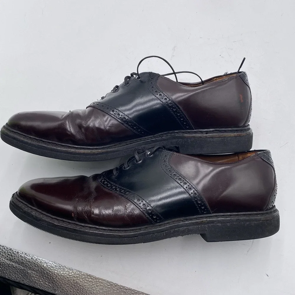 Allen Edmonds Shelton Men's Leather Saddle Oxford Sz 10.5‎ C Black/Burgundy WEAR